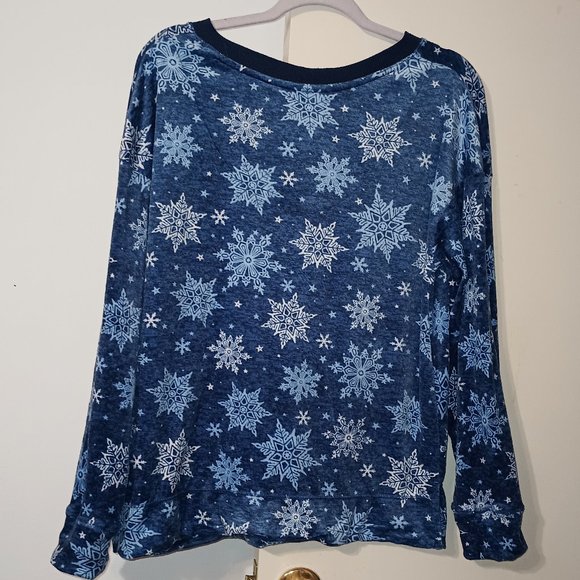 VGUC ~ Nautica Soft & Cozy Navy Blue PJ Top with Snowflakes (Size: Medium) - Picture 2 of 6